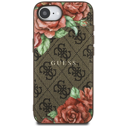 MagSafe Case for Apple iPhone 16e, Guess, 4G Flowers Print, Brown