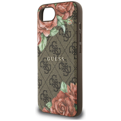 MagSafe Case for Apple iPhone 16e, Guess, 4G Flowers Print, Brown