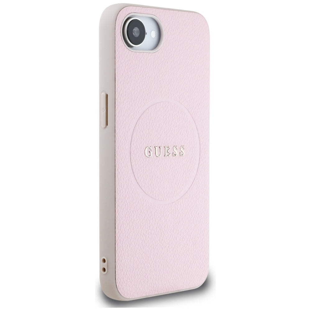 MagSafe Case for Apple iPhone 16e, Guess, Grained Gold Ring, Pink