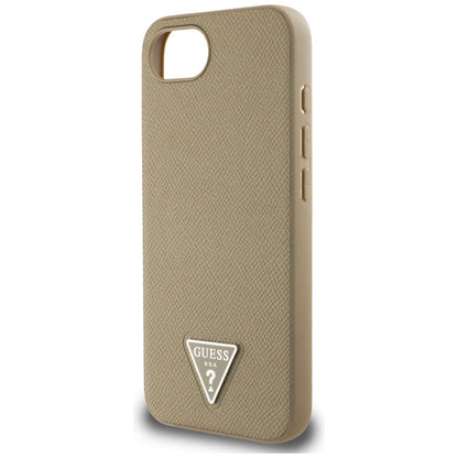 MagSafe Case for Apple iPhone 16e, Guess, Grained Triangle Logo, Brown