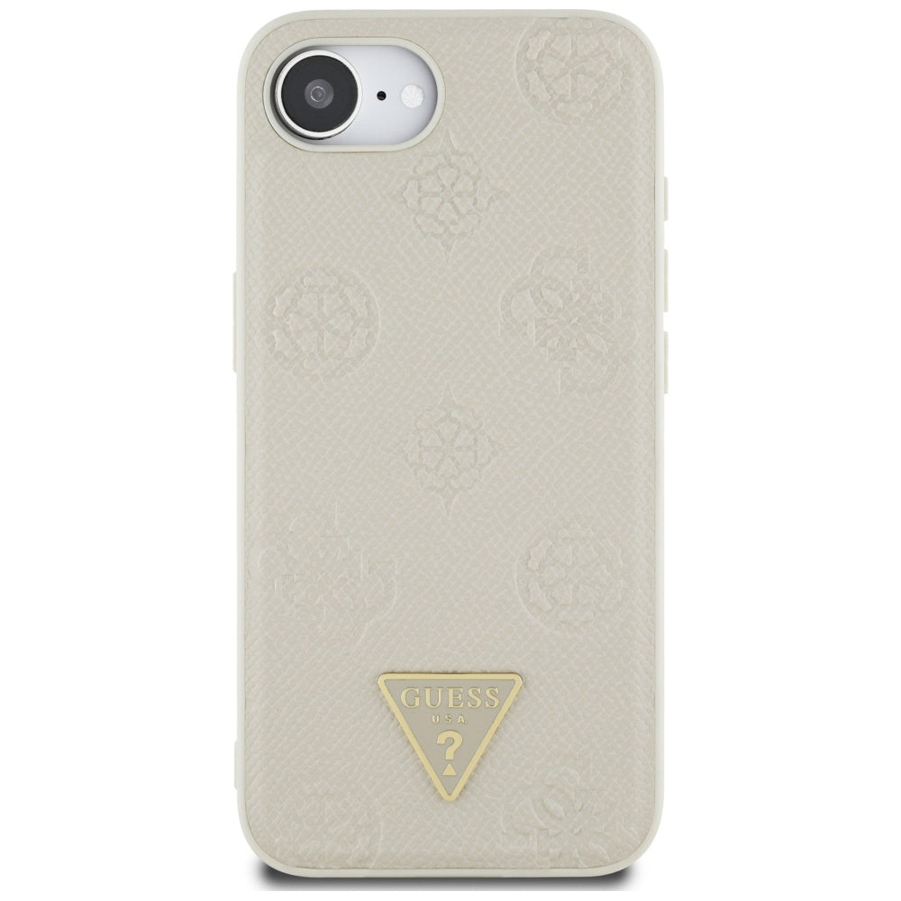 MagSafe Case for Apple iPhone 16e, Guess, Peony Grained Hot Stamp Triangle, Beige