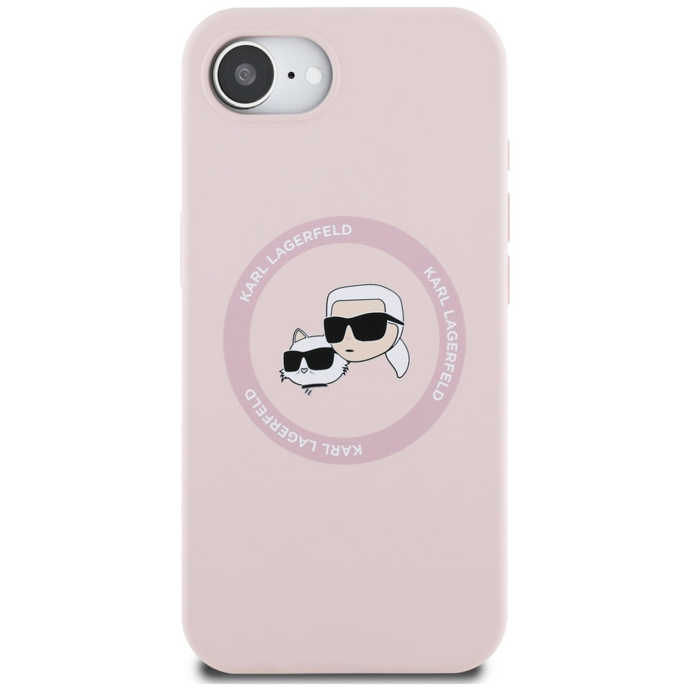 MagSafe Case for Apple iPhone 16e, Karl Lagerfeld, Silicone Karl & Choupette's Heads, Pink