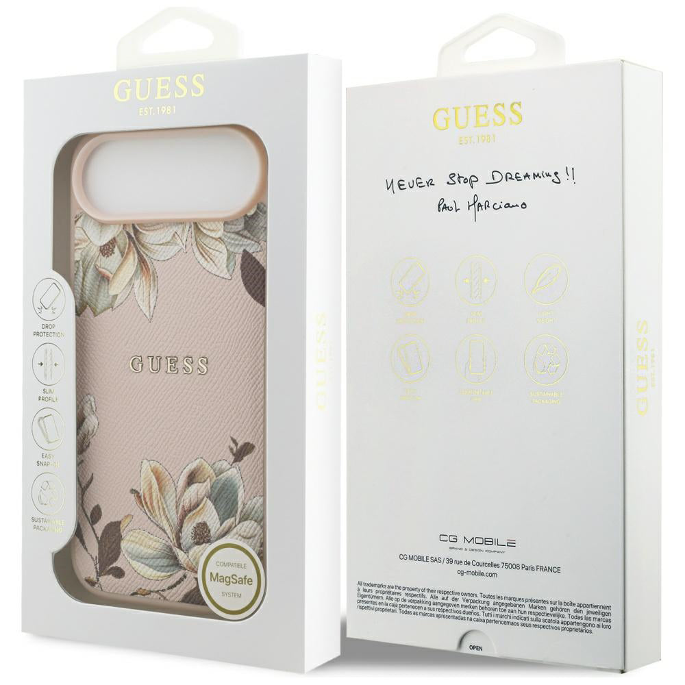 MagSafe Case for Apple iPhone 17 Air, Guess, Grained Flowers, Pink