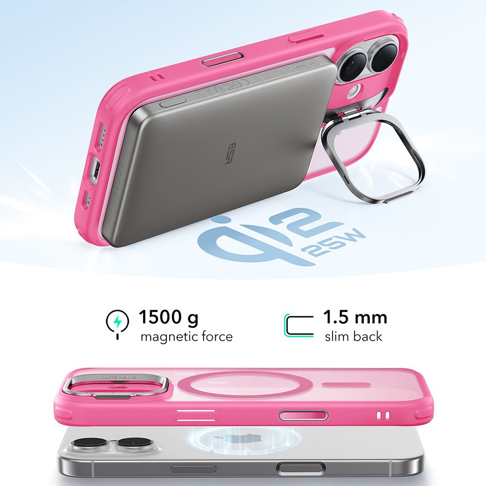 MagSafe Case for Apple iPhone 17, ESR, Classic Hybrid Kickstand, Satin Pink