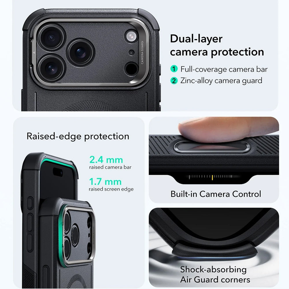 MagSafe Case for Apple iPhone 17 Pro, ESR, Cyber Armor Kickstand, Black