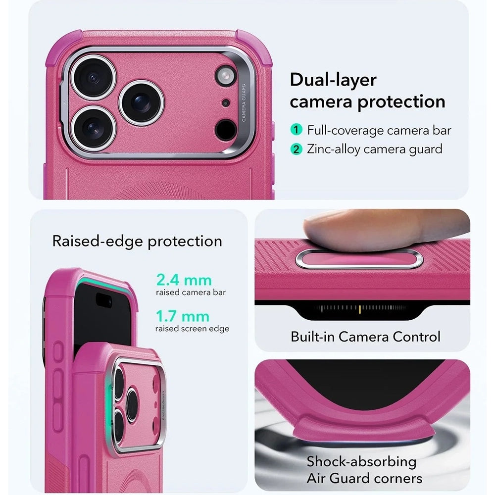 MagSafe Case for Apple iPhone 17 Pro, ESR, Cyber Armor Kickstand, Pink
