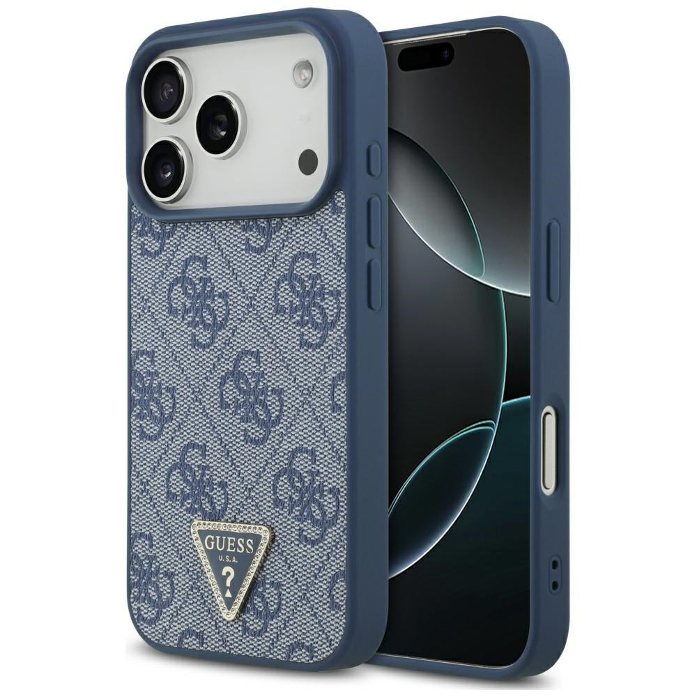 MagSafe Case for Apple iPhone 17 Pro, Guess, 4G Triangle Strass, Blue