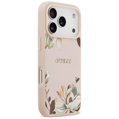 MagSafe Case for Apple iPhone 17 Pro, Guess, Grained Flowers, Pink