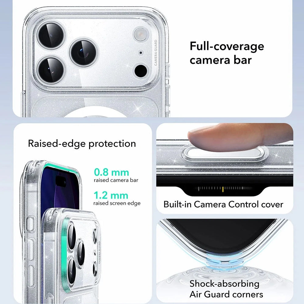 MagSafe Case for Apple iPhone 17 Pro Max, ESR, Classic Hybrid Shimmer, Transparent