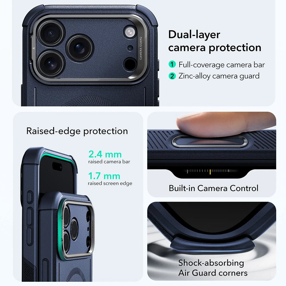 MagSafe Case for Apple iPhone 17 Pro Max, ESR, Cyber Armor Kickstand, Blue