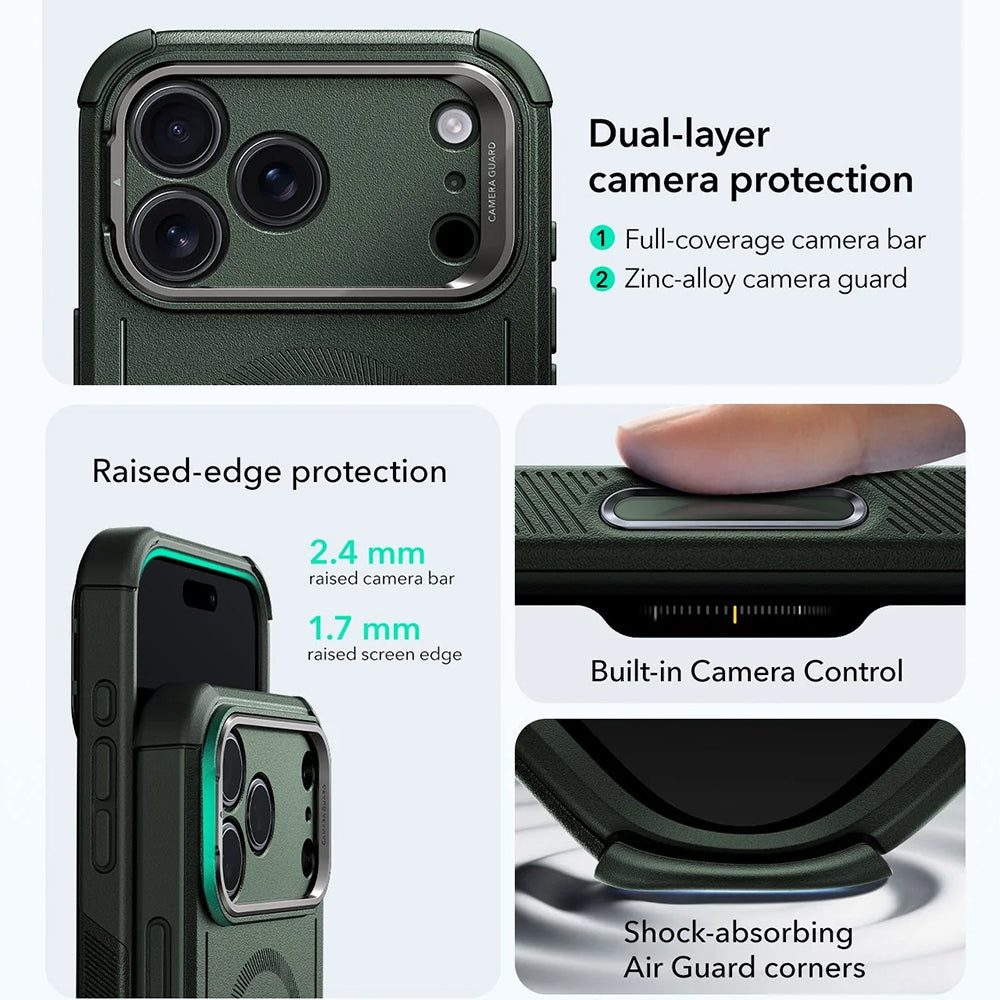 MagSafe Case for Apple iPhone 17 Pro Max, ESR, Cyber Armor Kickstand, Green