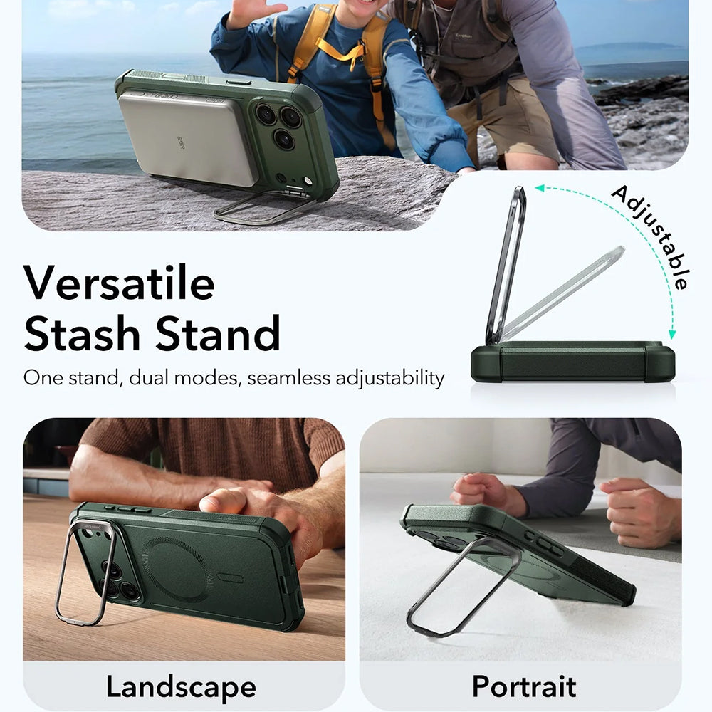 MagSafe Case for Apple iPhone 17 Pro Max, ESR, Cyber Armor Kickstand, Green