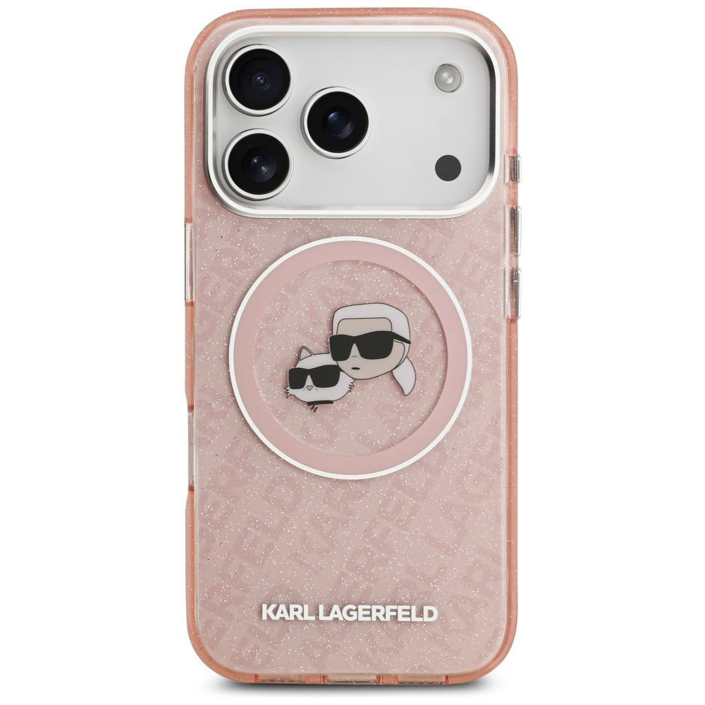 MagSafe Case for Apple iPhone 17 Pro Max, Karl Lagerfeld, Glitter Karl & Choupette Head, Pink