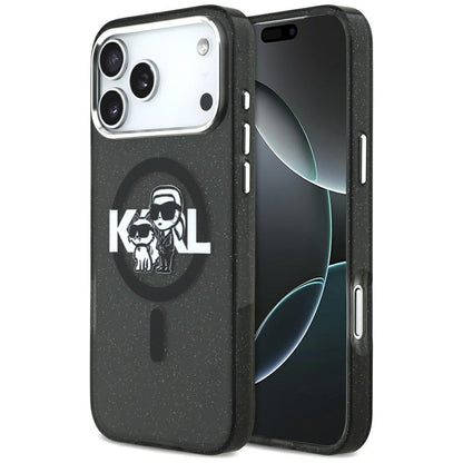 MagSafe Case for Apple iPhone 17 Pro Max, Karl Lagerfeld, IML Sketch Logo Glitter Karl & Choupette, Black