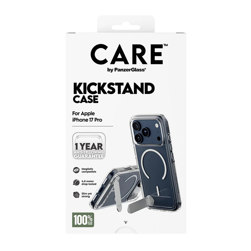 MagSafe Case for Apple iPhone 17 Pro, PanzerGlass, Care Feature Kickstand, Transparent