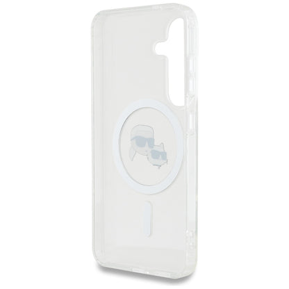 MagSafe Case for Samsung Galaxy S25+ S936, Karl Lagerfeld, IML Metal Karl & Choupette's Heads, Silver