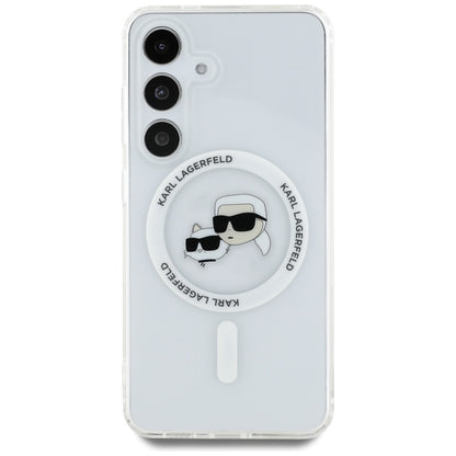 MagSafe Case for Samsung Galaxy S25 S931, Karl Lagerfeld, IML Metal Karl & Choupette's Heads, White