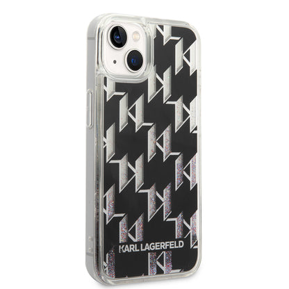 Case for Apple iPhone 14, Karl Lagerfeld, Liquid Glitter Monogram, Black