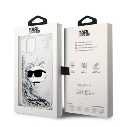 Case for Apple iPhone 14 Plus, Karl Lagerfeld, Glitter Choupette's Head, Silver
