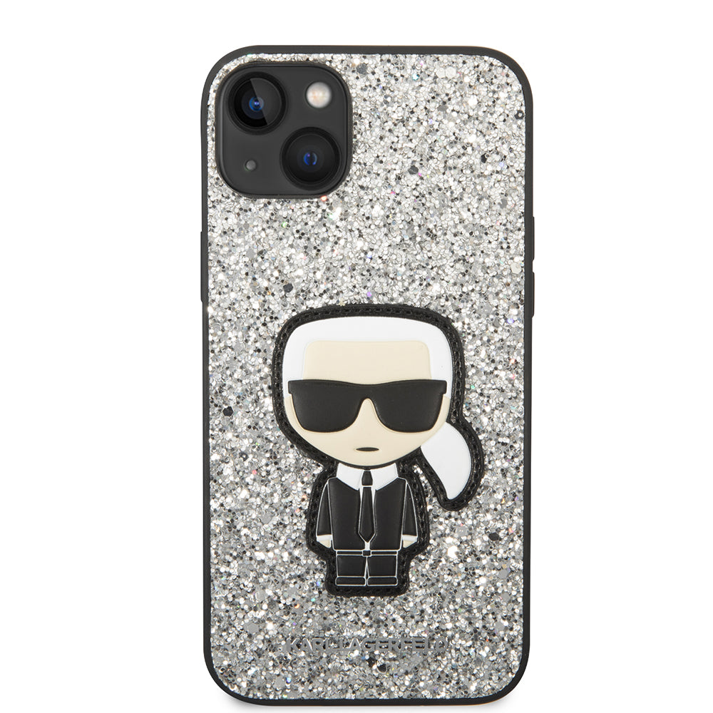 Case for Apple iPhone 14 Plus, Karl Lagerfeld, Glitter Flakes Ikonik Karl, Silver