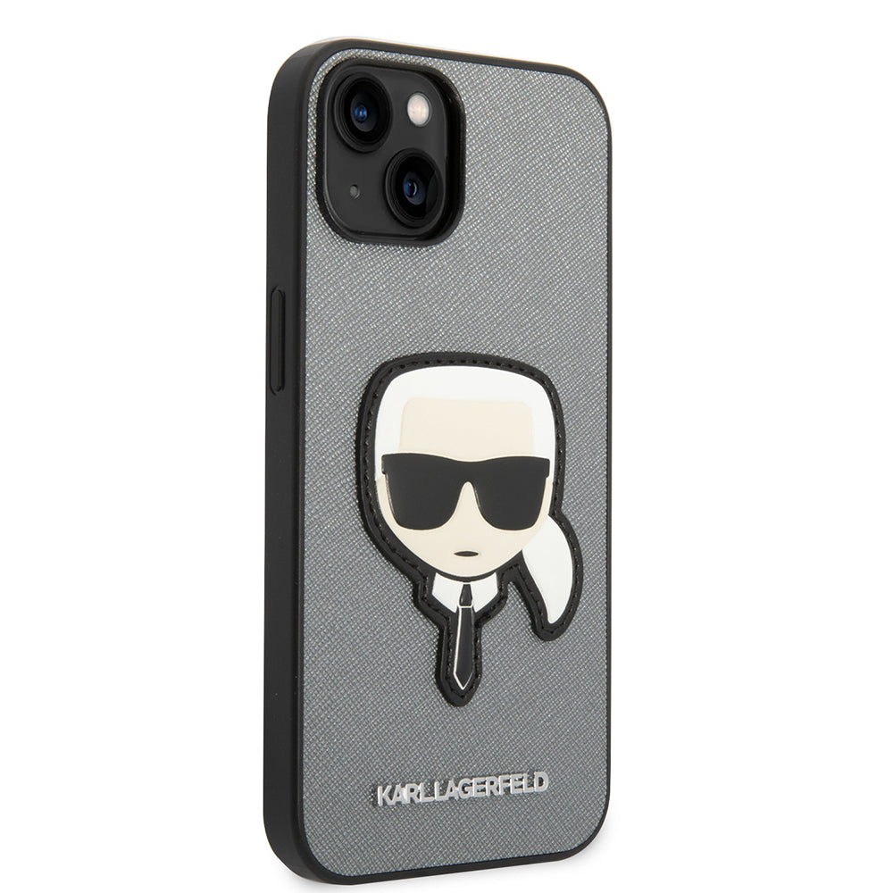 Case for Apple iPhone 14 Plus, Karl Lagerfeld, Saffiano Karl's Head, Silver