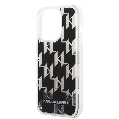 Case for Apple iPhone 14 Pro, Karl Lagerfeld, Liquid Glitter Monogram, Black