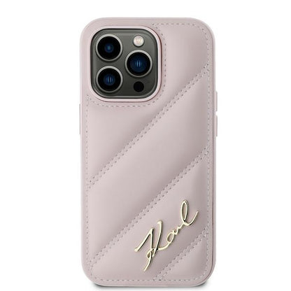 Case for Apple iPhone 14 Pro Max, Karl Lagerfeld, Diagonal Quilted Script, Pink