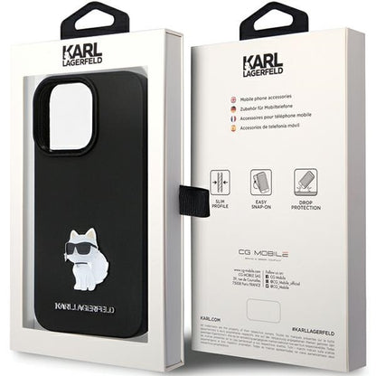 Case for Apple iPhone 14 Pro Max, Karl Lagerfeld, Silicone Choupette Metal, Black