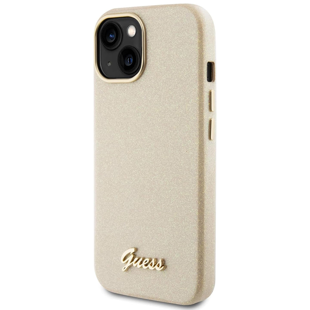 Case for Apple iPhone 15, Guess, Glitter Glossy Script, Beige