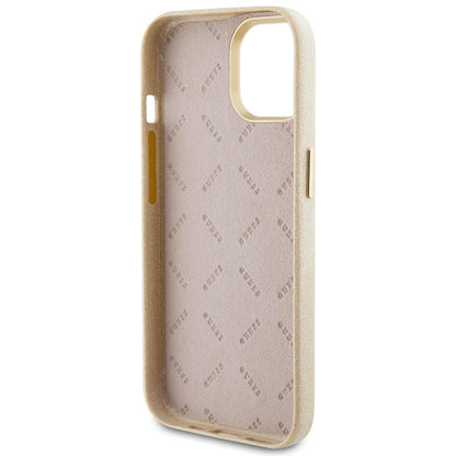 Case for Apple iPhone 15, Guess, Glitter Glossy Script, Beige