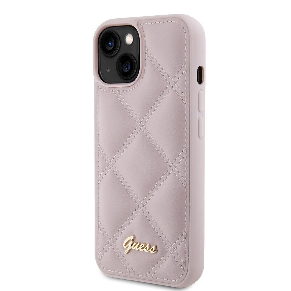 Case for Apple iPhone 15, Guess, Quilted Metal Logo, Pink