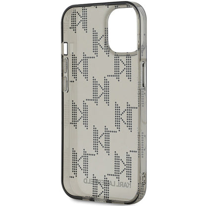 Case for Apple iPhone 15, Karl Lagerfeld, IML Luxury Monogram KL Pattern with Strap, Black