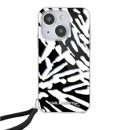 Case for Apple iPhone 15, Karl Lagerfeld, IML Luxury Zebra Pattern with Strap, Black