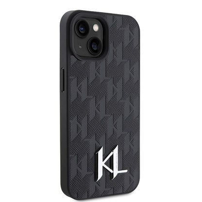 Case for Apple iPhone 15, Karl Lagerfeld, Monogram Hot Stamp Metal Logo, Black