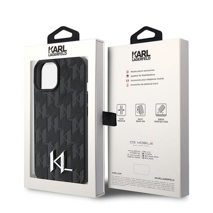 Case for Apple iPhone 15, Karl Lagerfeld, Monogram Hot Stamp Metal Logo, Black