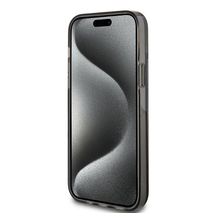 Case for Apple iPhone 15 Plus, Guess, Liquid Glitter Gold Stripes, Black