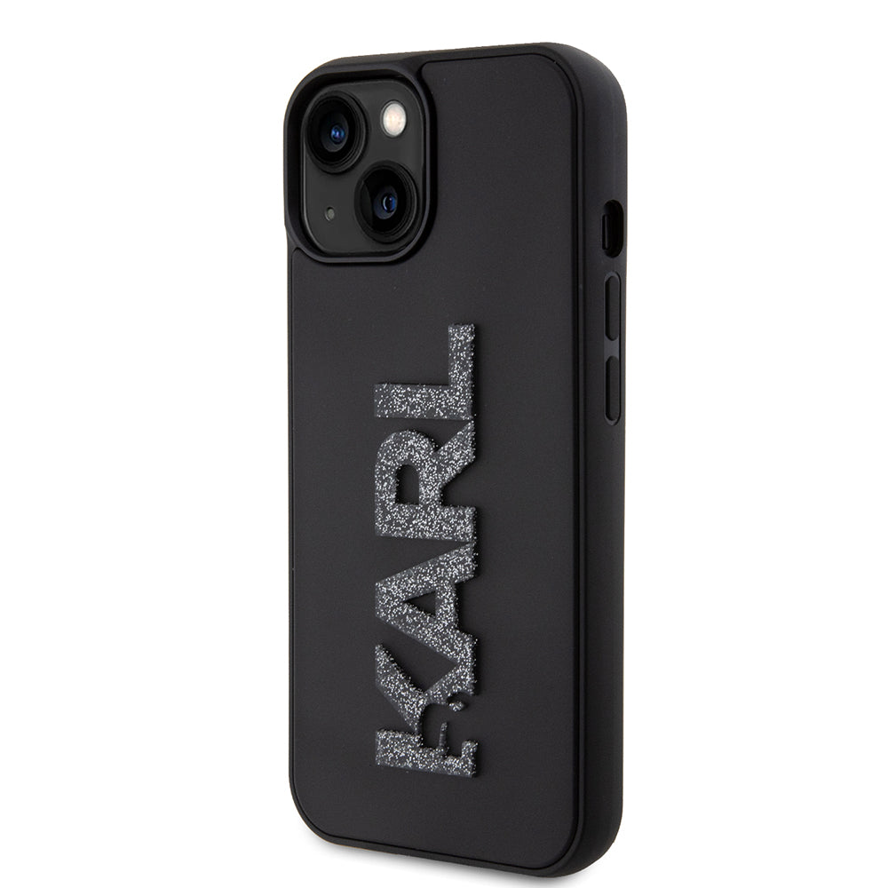 Case for Apple iPhone 15 Plus, Karl Lagerfeld, 3D Rubber Glitter Logo, Black