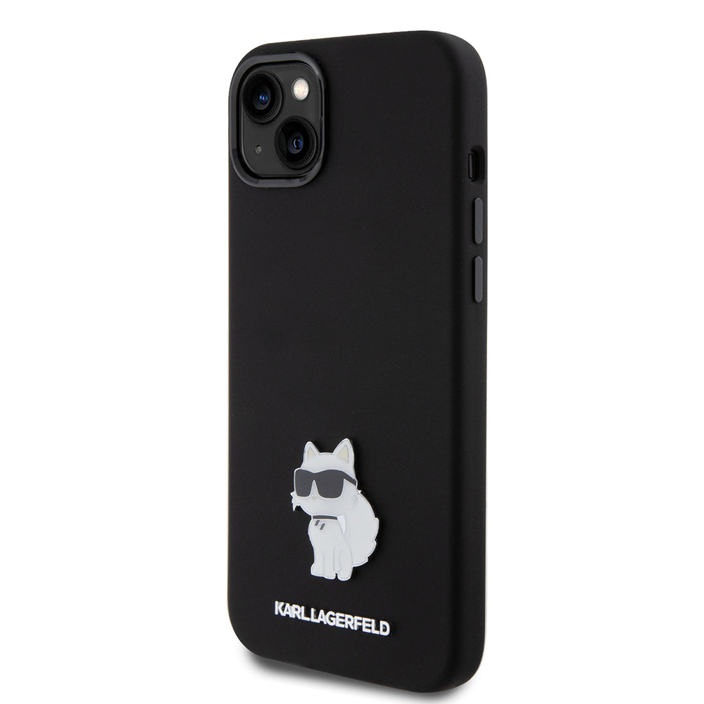 Case for Apple iPhone 15 Plus, Karl Lagerfeld, Silicone Choupette Metal, Black