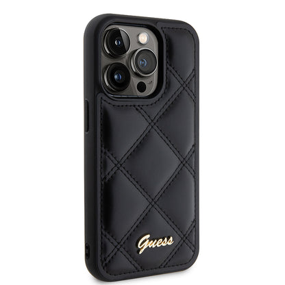 Case for Apple iPhone 15 Pro, Guess, Quilted Metal Logo, Black