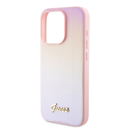 Case for Apple iPhone 15 Pro, Guess, Saffiano Iridescent Script, Pink