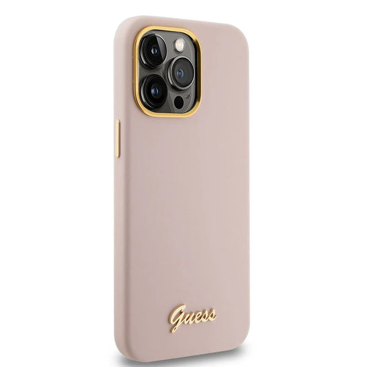 Case for Apple iPhone 15 Pro, Guess, Script Metal Logo & Frame, Light Pink