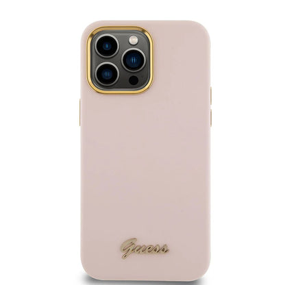 Case for Apple iPhone 15 Pro, Guess, Script Metal Logo & Frame, Light Pink
