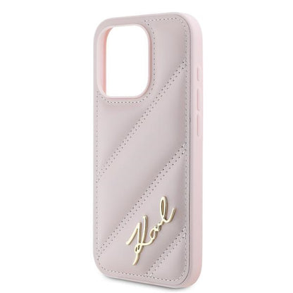 Case for Apple iPhone 15 Pro, Karl Lagerfeld, Diagonal Quilted Script, Pink