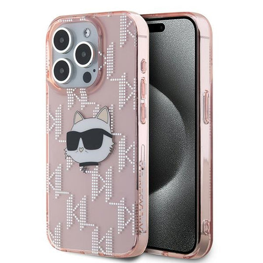 Case for Apple iPhone 15 Pro, Karl Lagerfeld, IML Luxury Monogram Choupette's Head, Pink