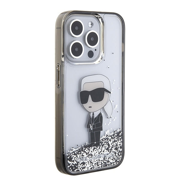 Case for Apple iPhone 15 Pro, Karl Lagerfeld, Liquid Glitter Ikonik Karl, Transparent
