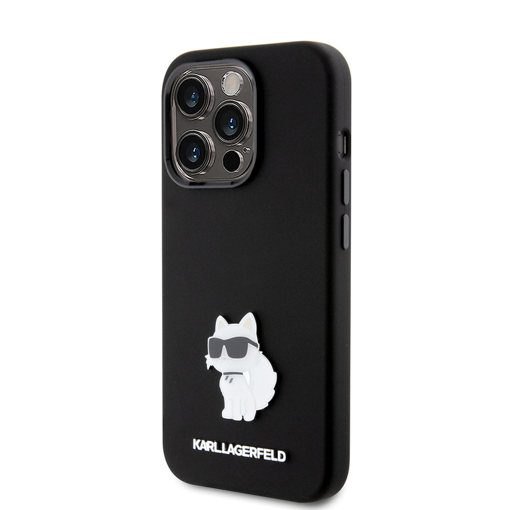 Case for Apple iPhone 15 Pro, Karl Lagerfeld, Silicone Choupette Metal, Black