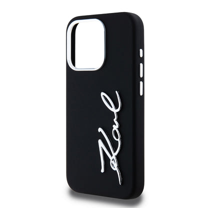 Case for Apple iPhone 15 Pro, Karl Lagerfeld, Silicone Metal Script Logo, Black