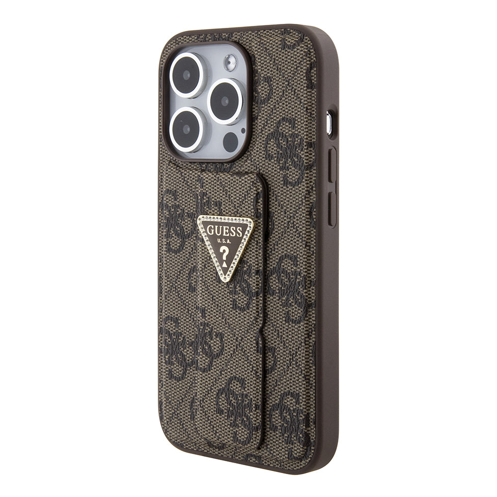 Case for Apple iPhone 15 Pro Max, Guess, Grip Stand 4G Triangle Strass, Brown