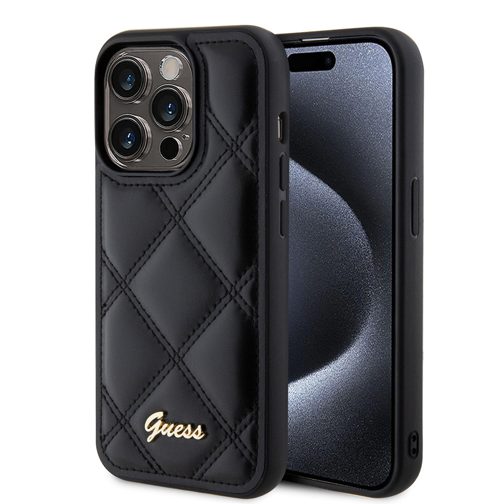 Case for Apple iPhone 15 Pro Max, Guess, Quilted Metal Logo, Black