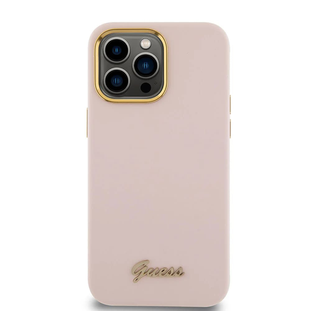 Case for Apple iPhone 15 Pro Max, Guess, Script Metal Logo & Frame, Light Pink